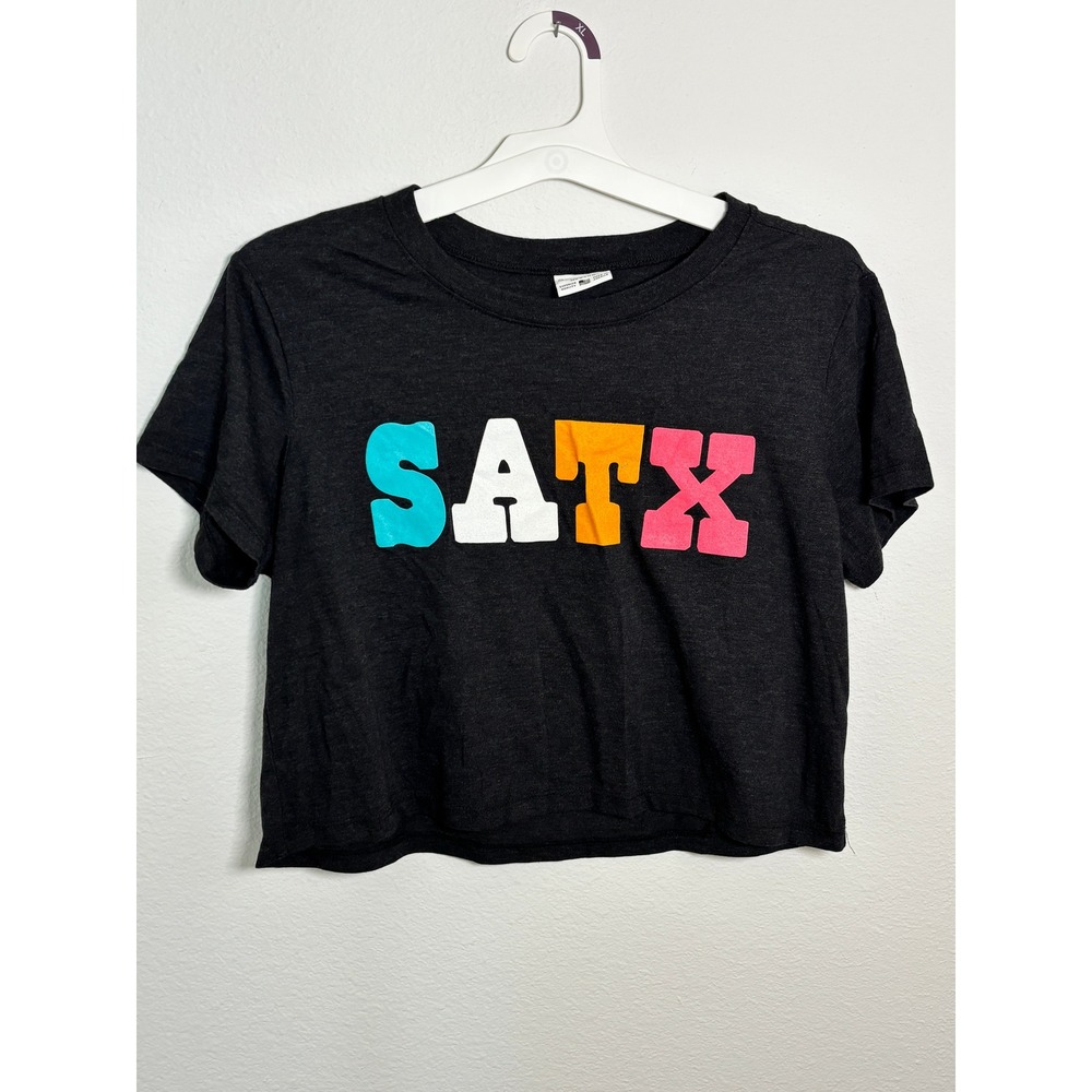 Where I'm From San Antonio SATX Graphic Crop Top Shirt Gray Medium